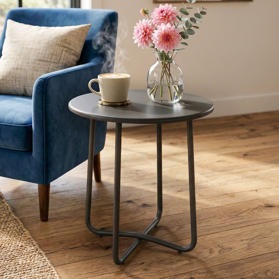 image 1 of Outsunny Metal Garden Side Table, 48 cm Round Outdoor Table | Grey | Dark Grey | 48 x 48 x 51 cm