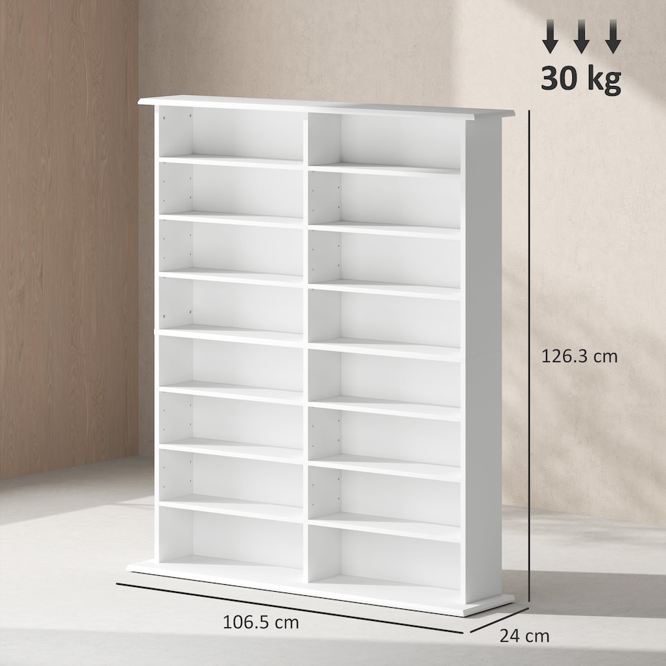 image 1 of HOMCOM CD Storage Unit DVD Tower Blu-ray Storage Shelf for Office, White