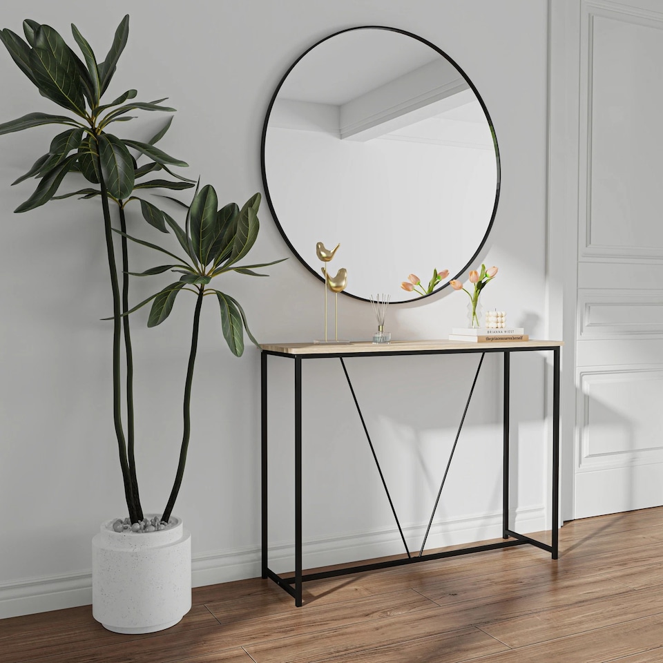 image 1 of Wooden Console Table Living Room Slim Display Shelf Hallway Entryway Furniture | Black | Oak