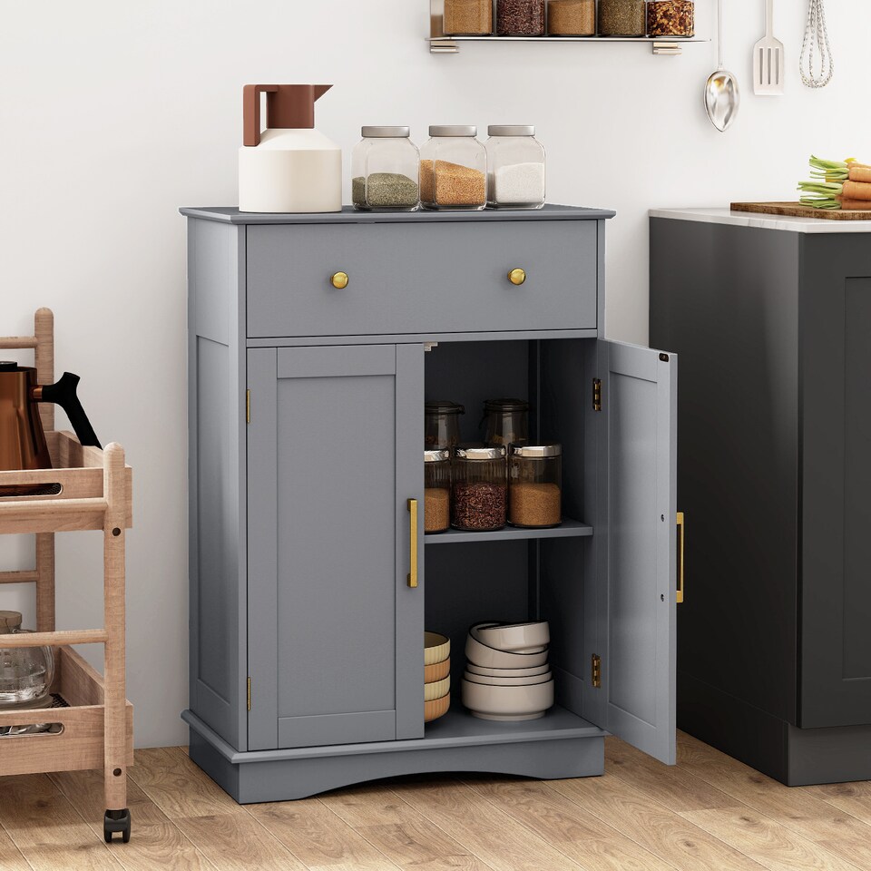 image 1 of COSTWAY Floor Storage Cabinet Buffet Sideboard with Drawer-Grey