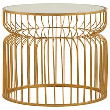 Gold Metal Wireframe Round Side Table,Bedside Table With Mirror Top,Metallic Finish Accent Table,Round Table Gold