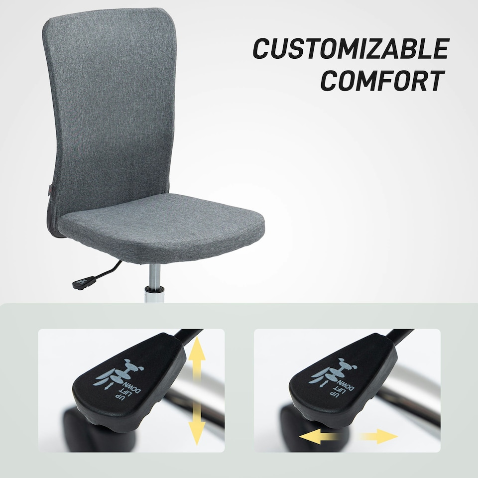 image 1 of HOMCOM Armless Computer Desk Chair, Makeup Vanity Chair for Home, Grey