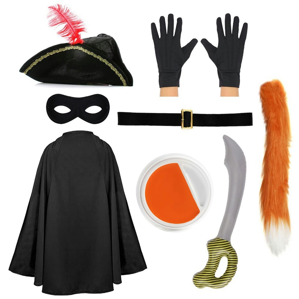 image 1 of Deluxe Cat Bandit Costume - with Sword, Face Paint, Tail, Gloves & Belt Black | One Size