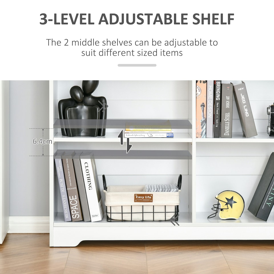 image 1 of HOMCOM Simple Modern 4-Compartment Low Bookcase w/ Shelves Cube
