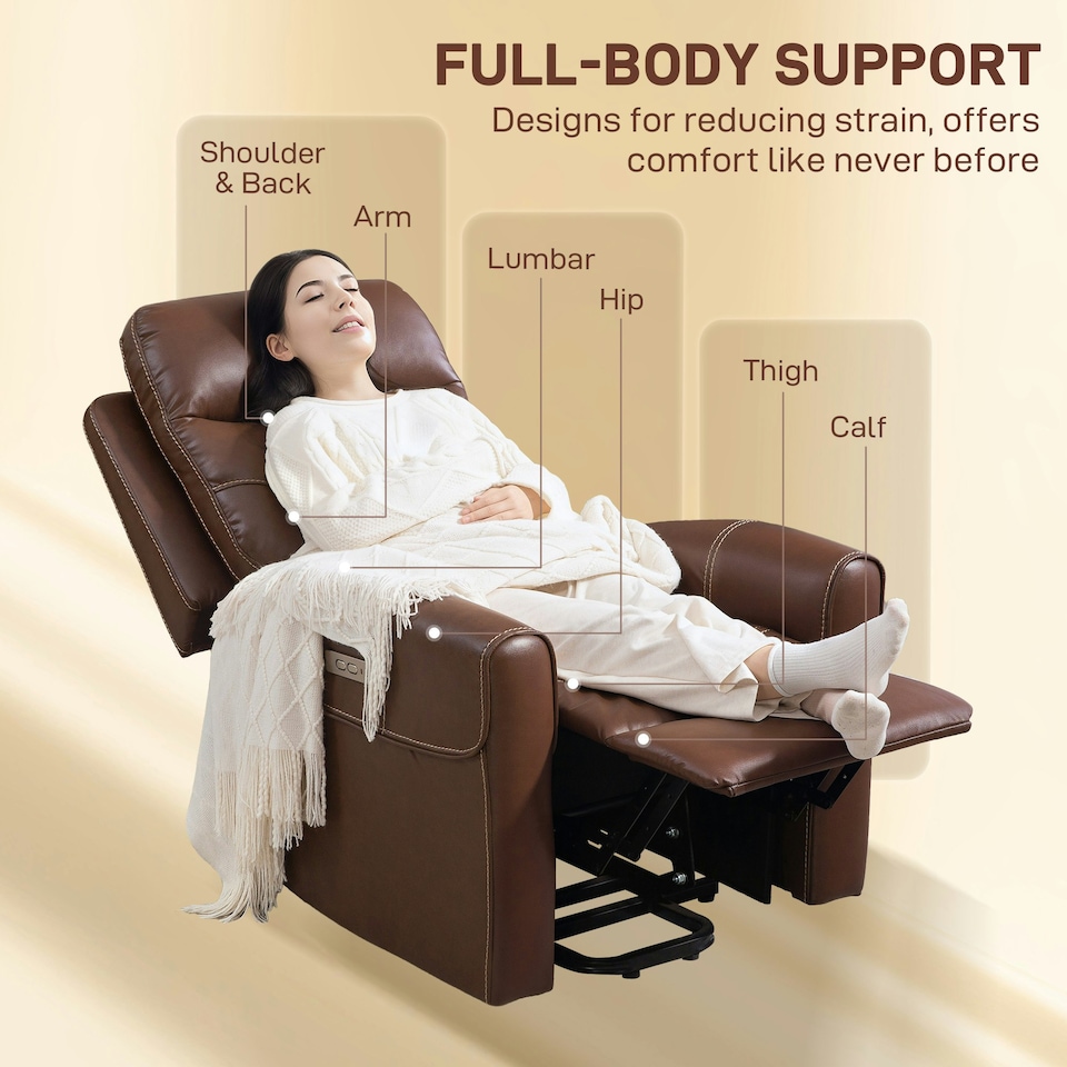 image 1 of HOMCOM Overstuffed Riser and Reclining Chair with USB Ports, Remote, Brown Brown