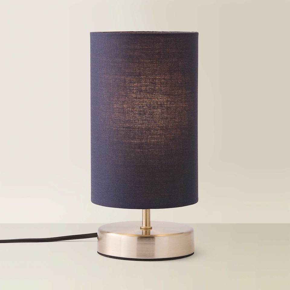 image 1 of ValueLights Francis Brushed Chrome Touch Table Lamps Navy Shade | Silver | Navy