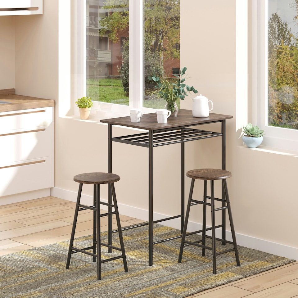 image 1 of HOMCOM 3-Piece Dining Set with 2 Matching Chairs and 1 Table, Black