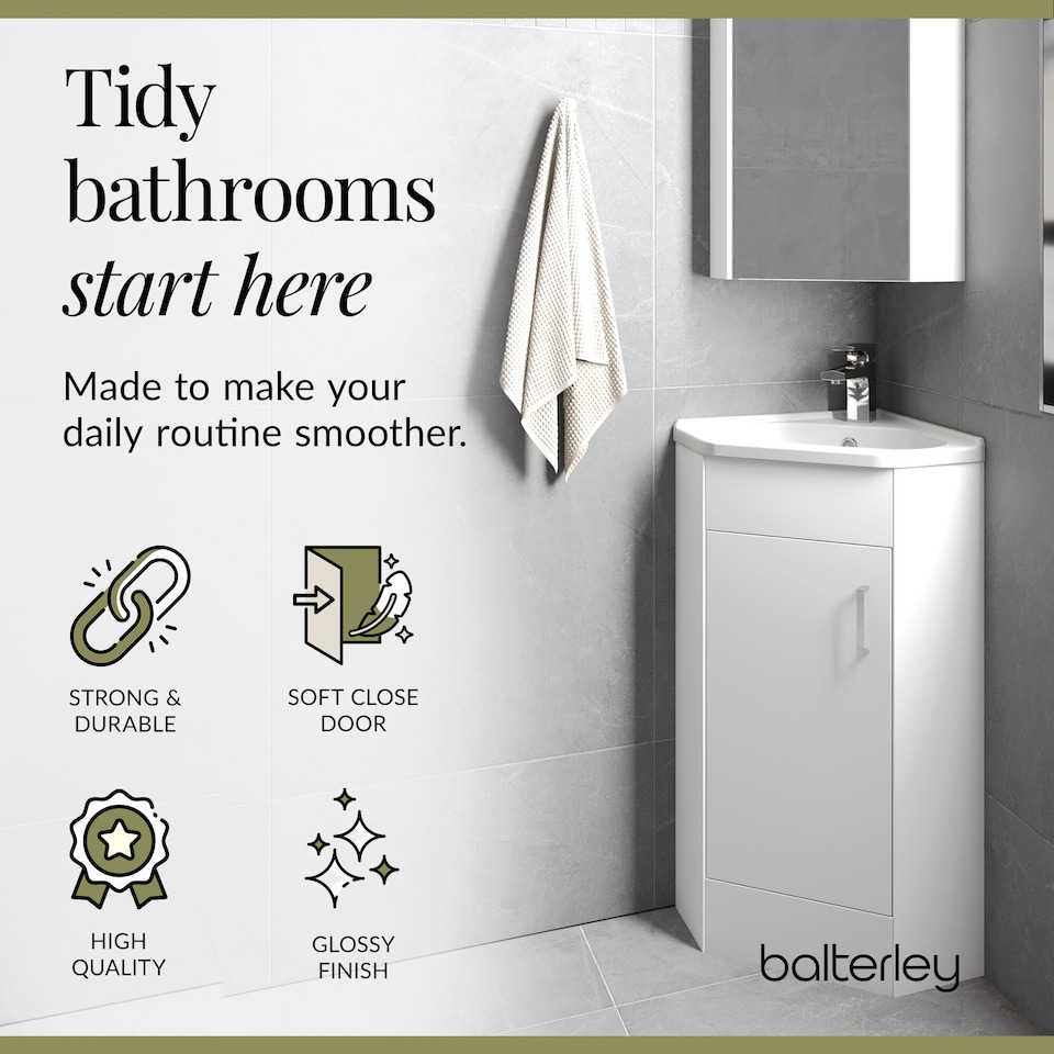 image 1 of Balterley Free Standing 1 Door Corner Vanity Basin Unit - Balterley | White | Gloss White | 1
