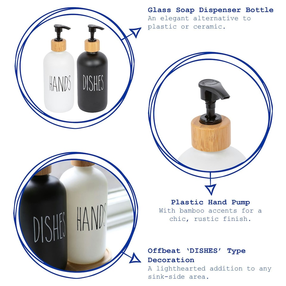 image 1 of Harbour Housewares Glass Dish Soap Dispenser - 500ml - Black