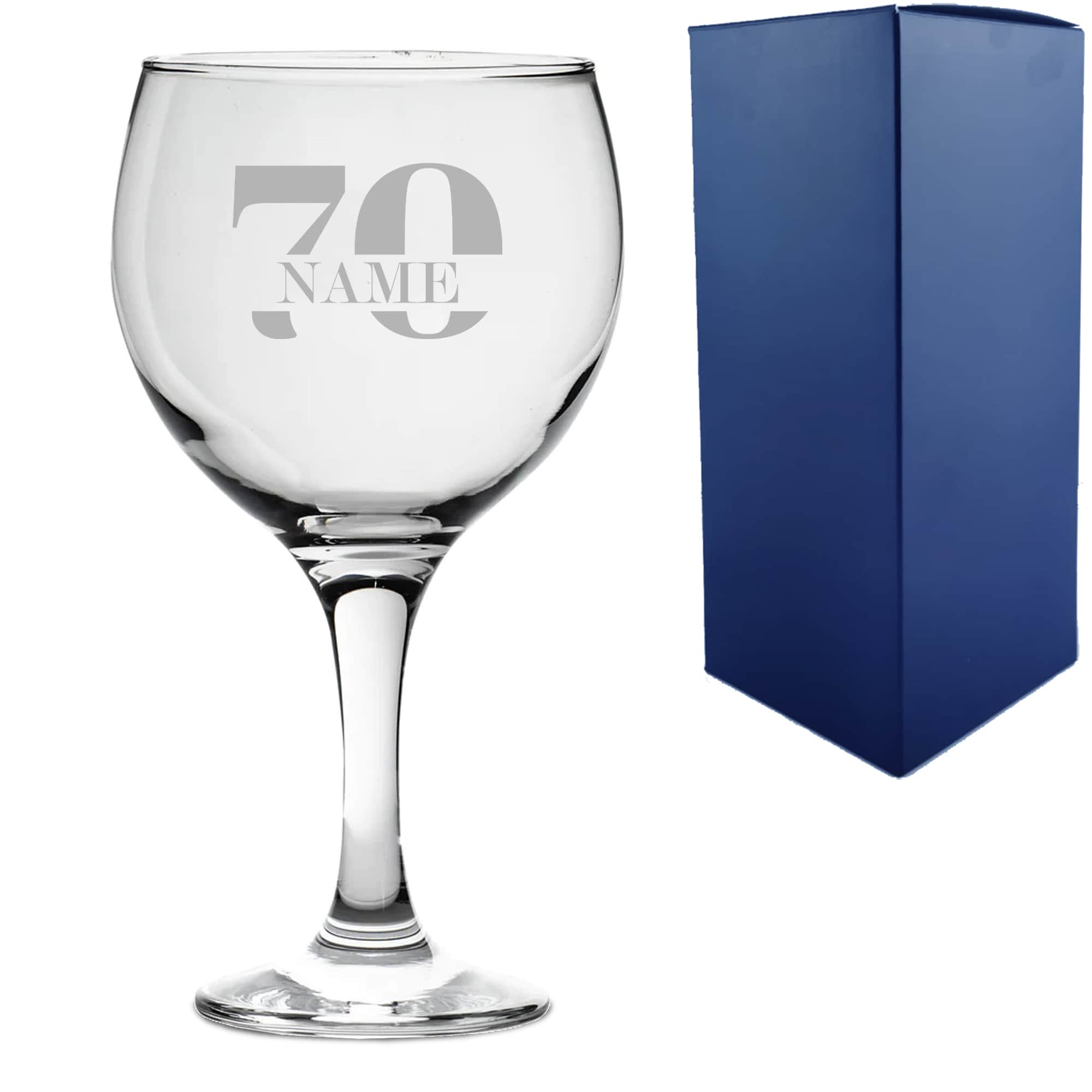 Uniqueful Personalised Gin Balloon Glass for 70th Birthday Celebration in Clear