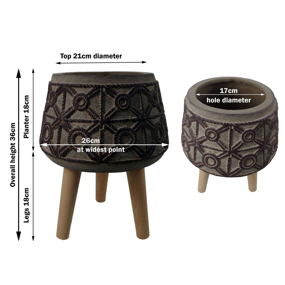 image 1 of 36cm x 26cm Rope Effect Composite Large Planter | Brown