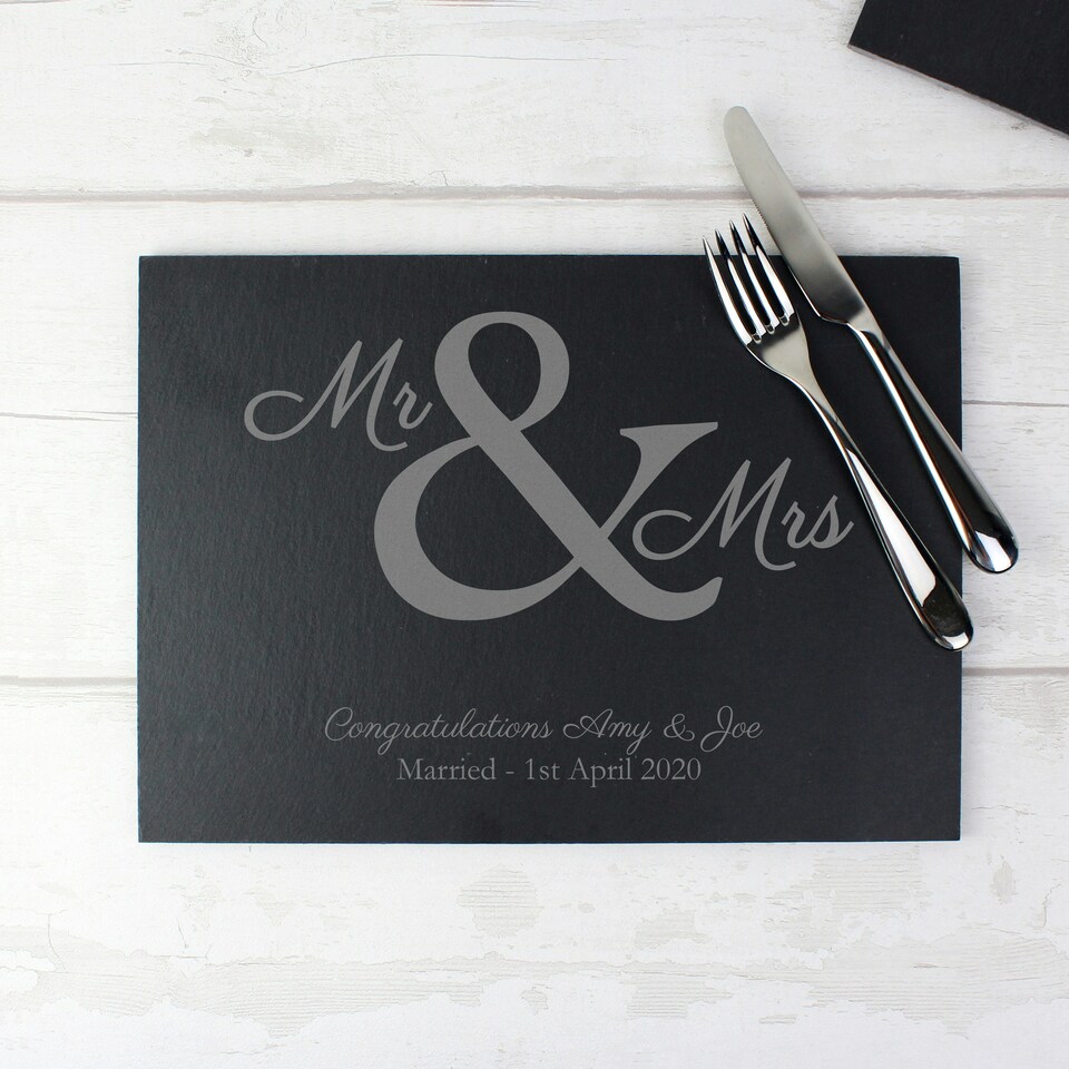 image 1 of Personalised Mr & Mrs Slate Placemat Black