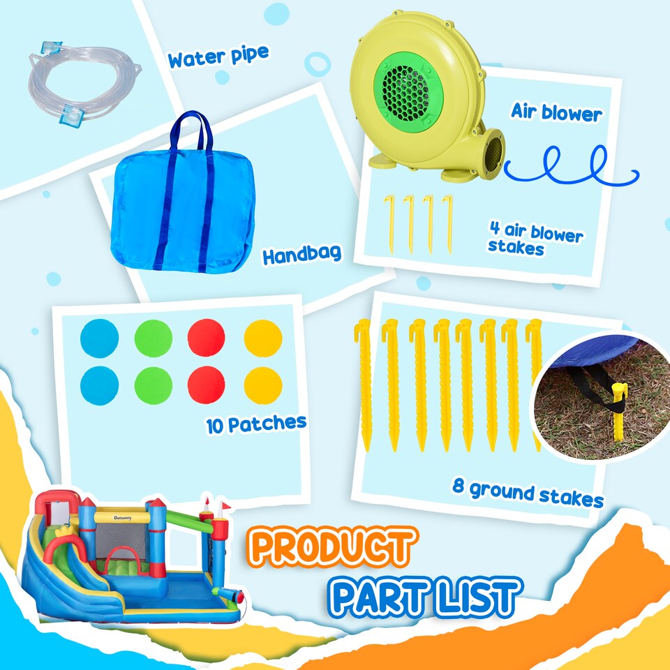 image 1 of Outsunny Kids Inflatable Bouncy Castle 6 in 1 Water Slide Water Gun