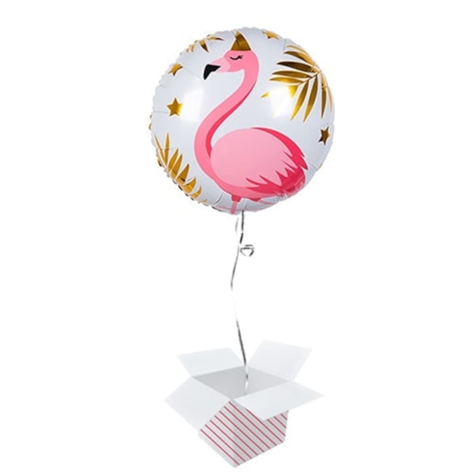 Flamingo Round Foil Helium Balloon - Inflated Balloon in a Box