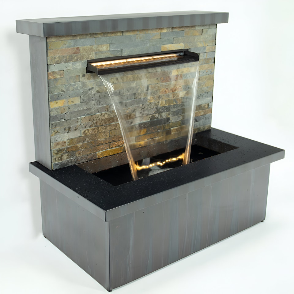 image 1 of Sorrento Trough Zinc & Stone Water Feature with Lights H68cm