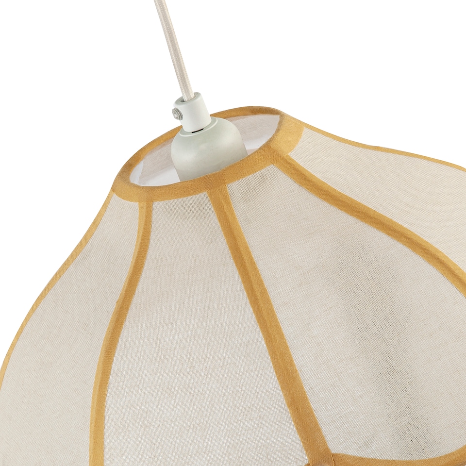 image 1 of Classic Natural Linen Pendant Ceiling Shade with Taupe Cotton Trim