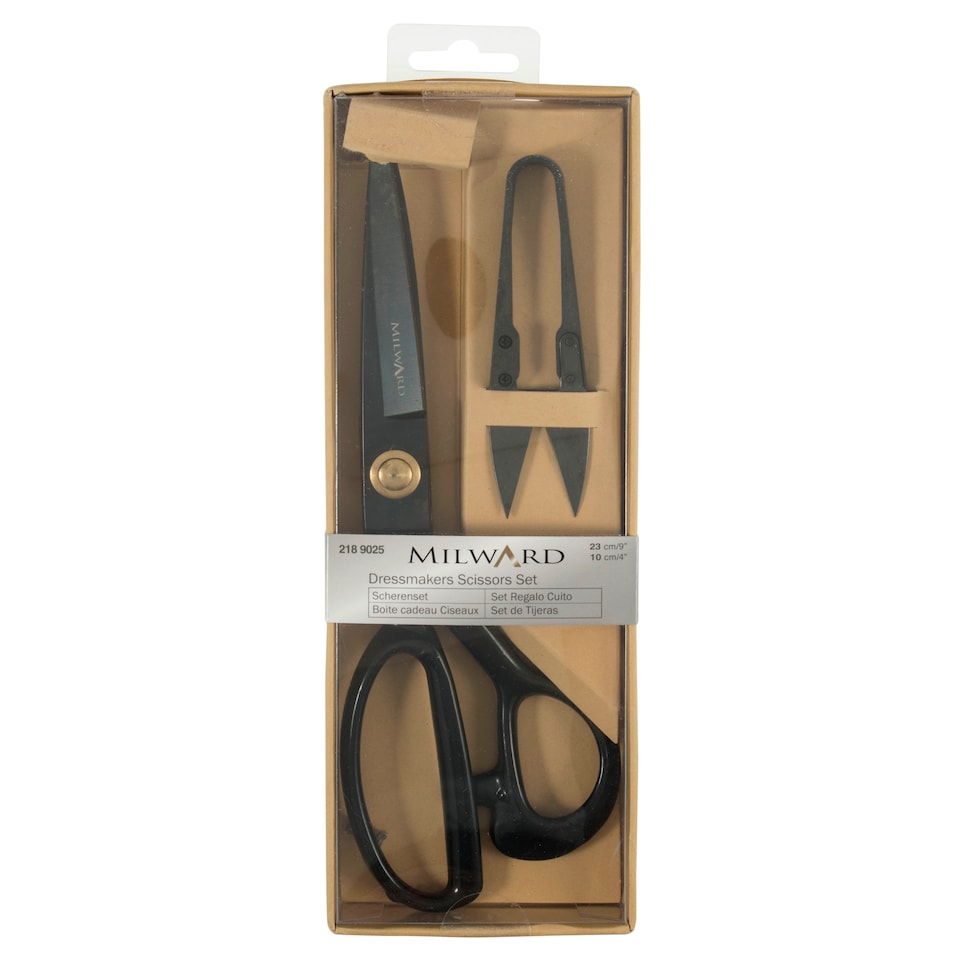 image 1 of Milward Heavy Duty Scissor Gift Set - 23cm Dressmaker's Scissors & 10cm Thread Snips, Black Handles