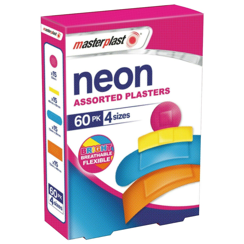 Masterplast Assorted Fabric Plasters - Neon - Pack of 60