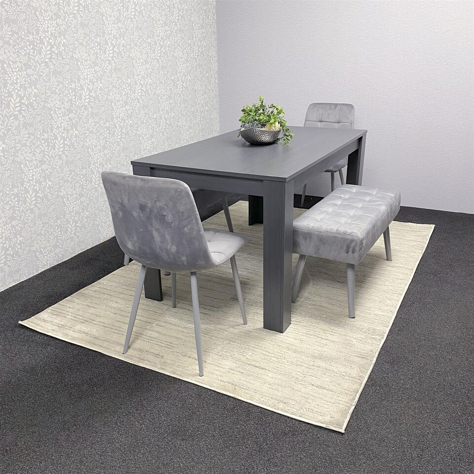 image 1 of Kosy Koala Modern Dark Grey Dining Table Set with 2 Grey Velvet Chairs And 2 Grey Benches
