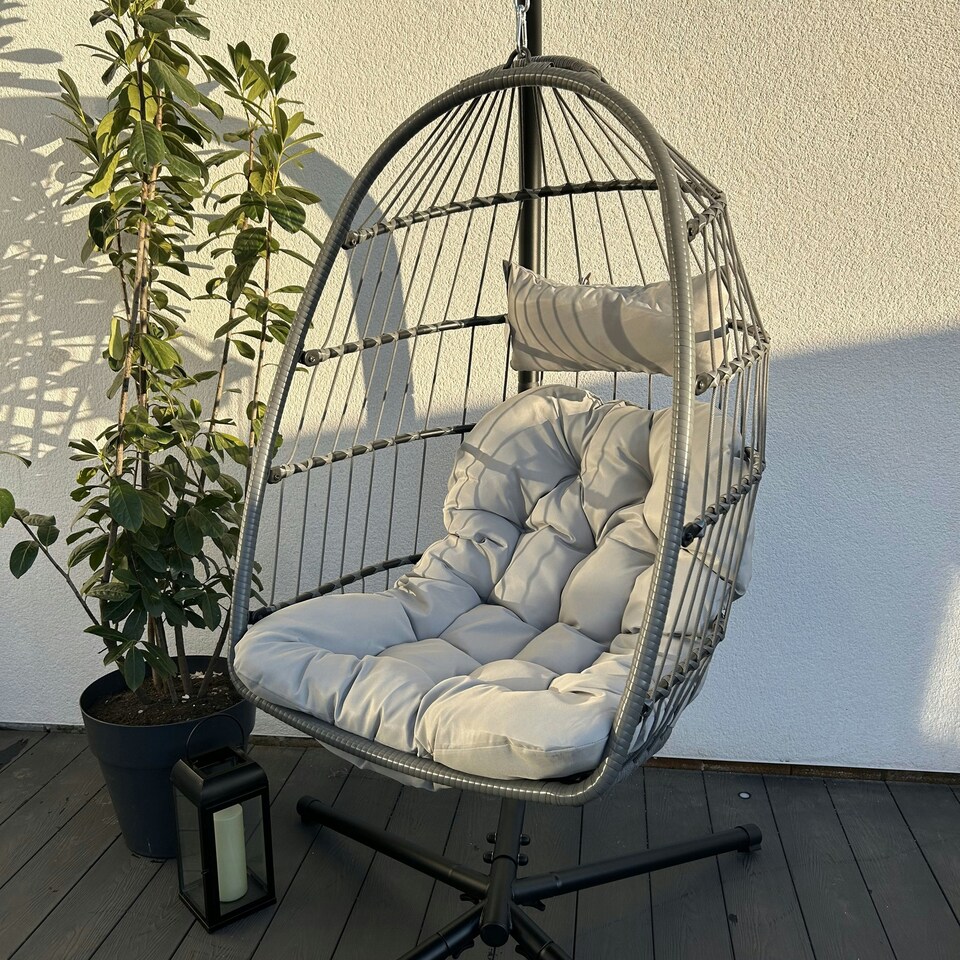 image 1 of Azura Hanging Egg Chair - Swing Pod Egg Chair - Large with deep Grey Cushions