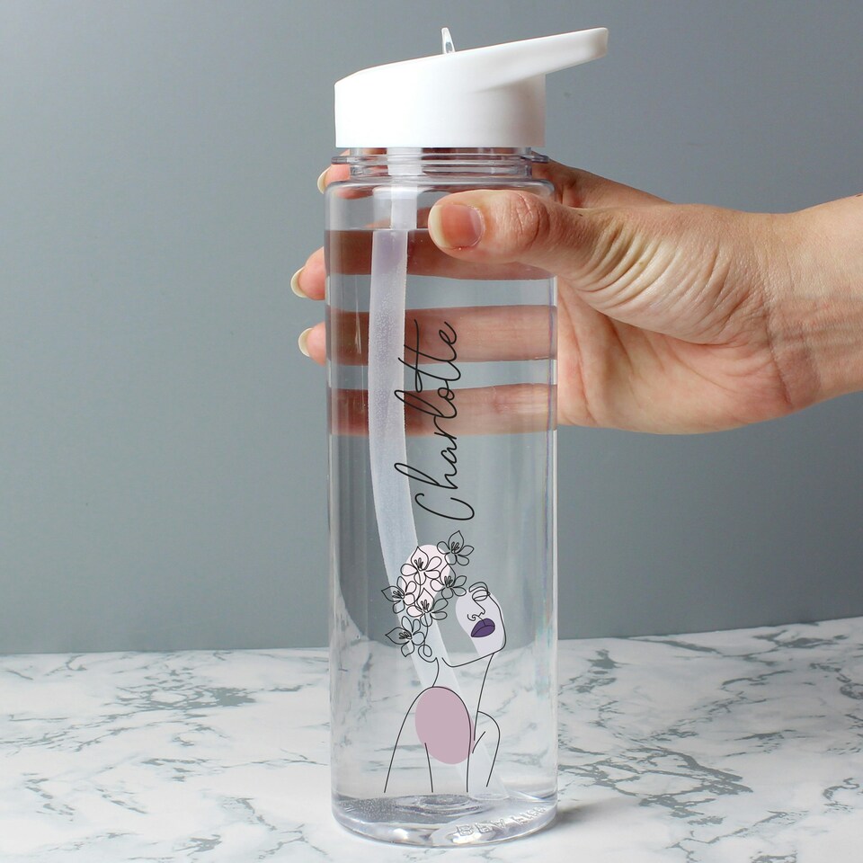 image 1 of Personalised Natalia Line Art Water Bottle Clear | One Size