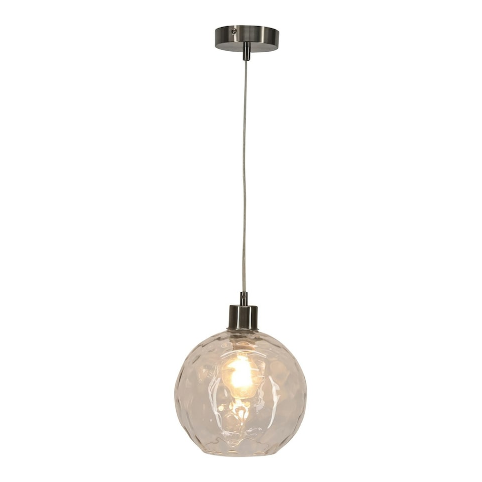 image 1 of First Choice Lighting Set of 2 Barnum Clear Dimple Glass Globe with Satin Nickel Pendant Fittings Silver | Clear
