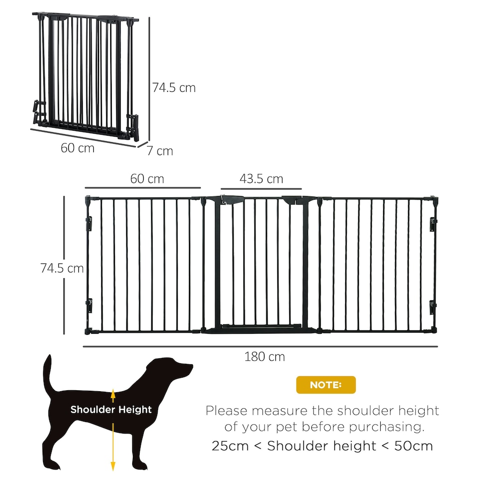 image 1 of PawHut Pet Safety Gate 3 Panels Playpen Metal Fence W/ Walk Through Door Black