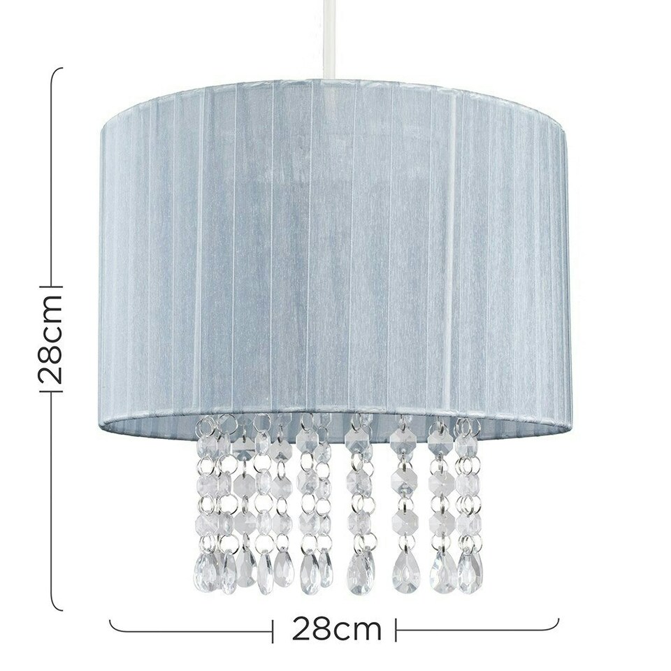 image 1 of ValueLights Modern Grey Voile Ribbon Wrapped Pendant Shade With Acrylic Droplets Grey