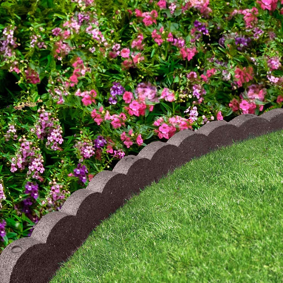 image 1 of Recycled Rubber Scallop Garden Edging Border - Brown - Pack of 4 | Brown | Brown | Pack of 4 | 1