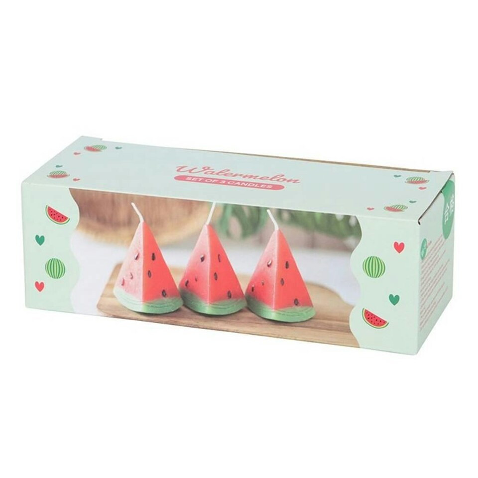 image 1 of Something Different Watermelon Shaped Candle (Pack of 3) - Red/Green - One Size