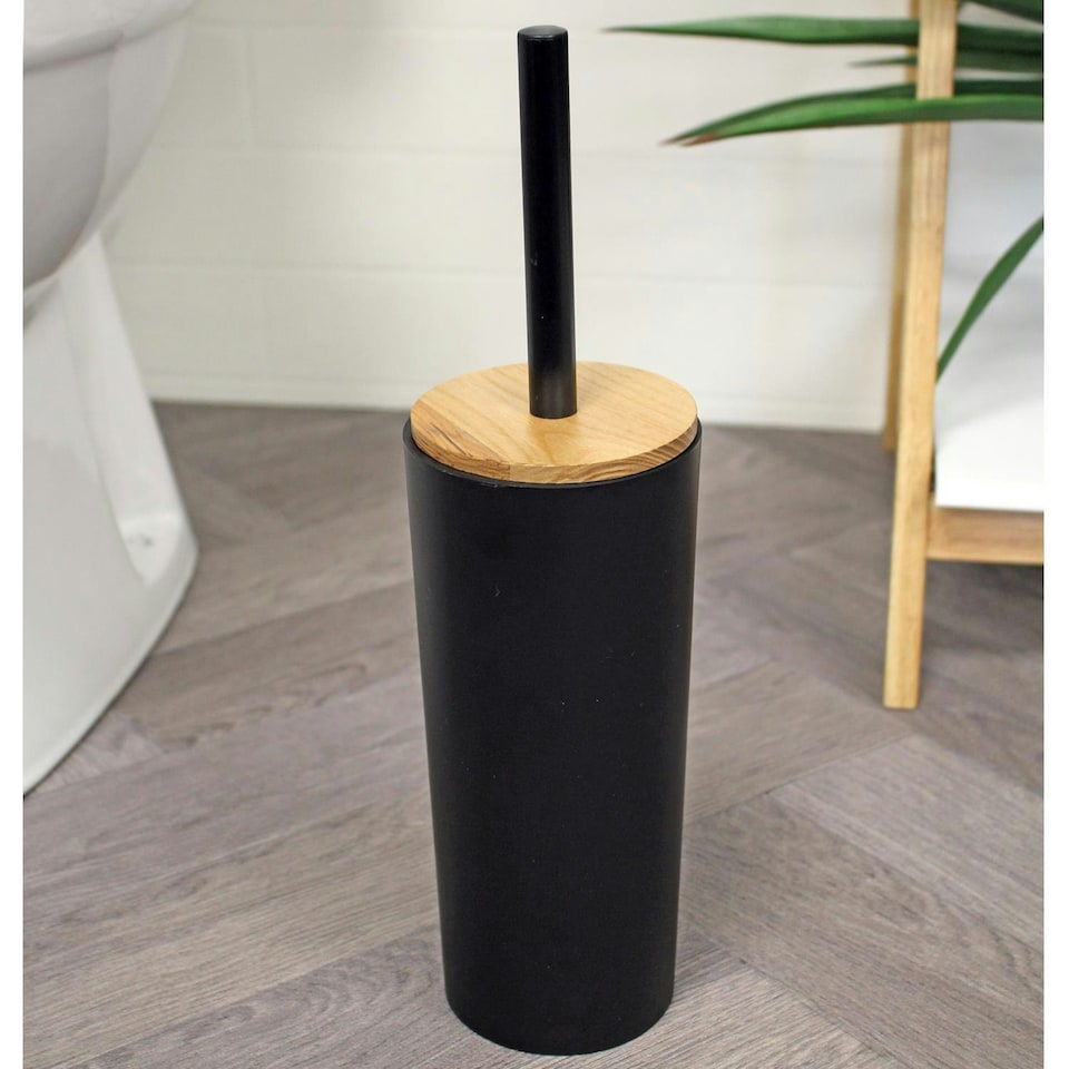image 1 of Showerdrape Sonata Black & Bamboo Toilet Brush & Holder
