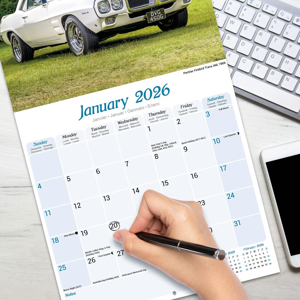 image 1 of American Classic Cars 2026 Calendar | Square Wall Calendar | Car Enthusiast Gift | Plastic Free Packaging | by Avonside Publishing