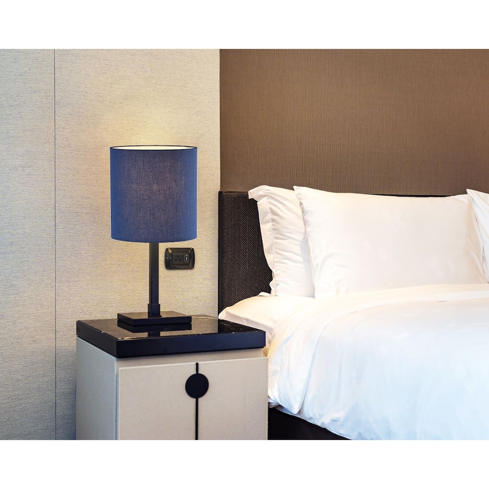 image 1 of Contemporary and Elegant Midnight Blue Linen Fabric 18cm Cylinder Lamp Shade | Blue | Midnight Blue | 1