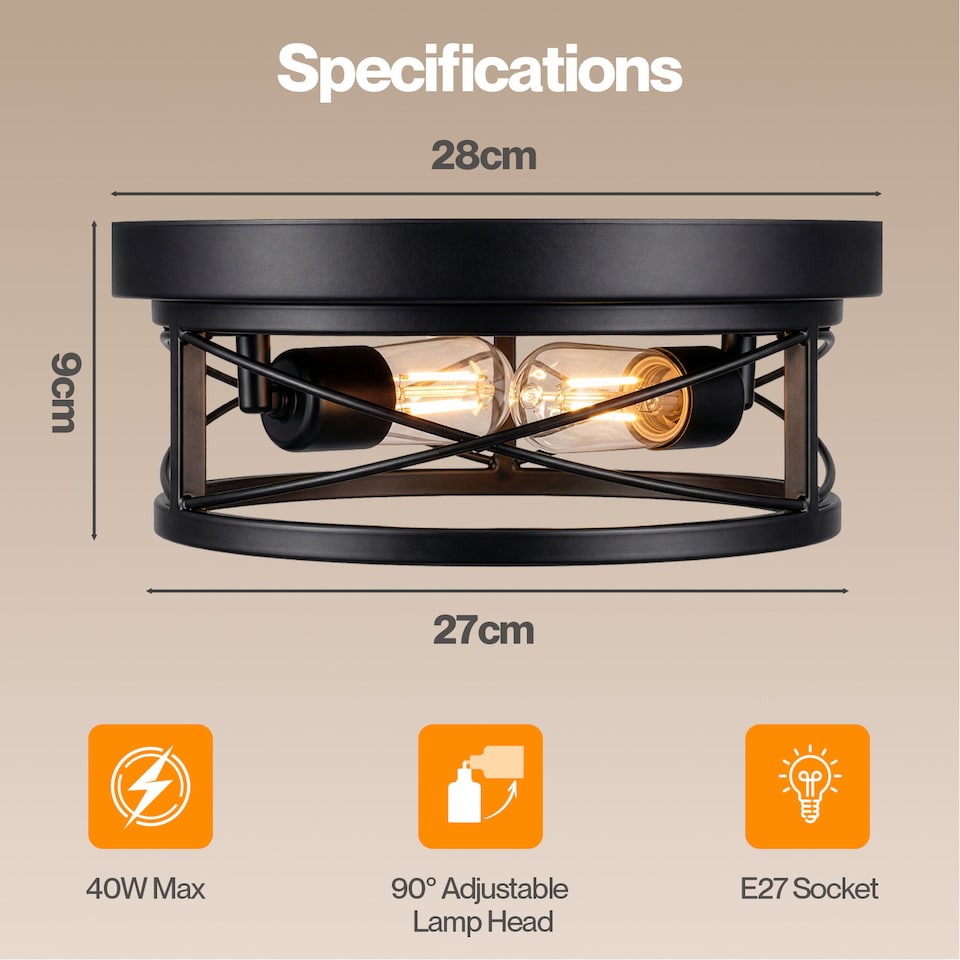image 1 of Emitto Ceiling Lights E27 Metal Cage 90° Adjustable Heads Kitchen Fixture Black