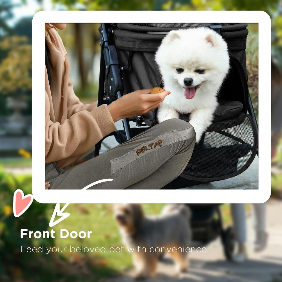 image 1 of PawHut Pet Stroller Foldable Travel Carriage w/ Brake Basket Canopy, Black