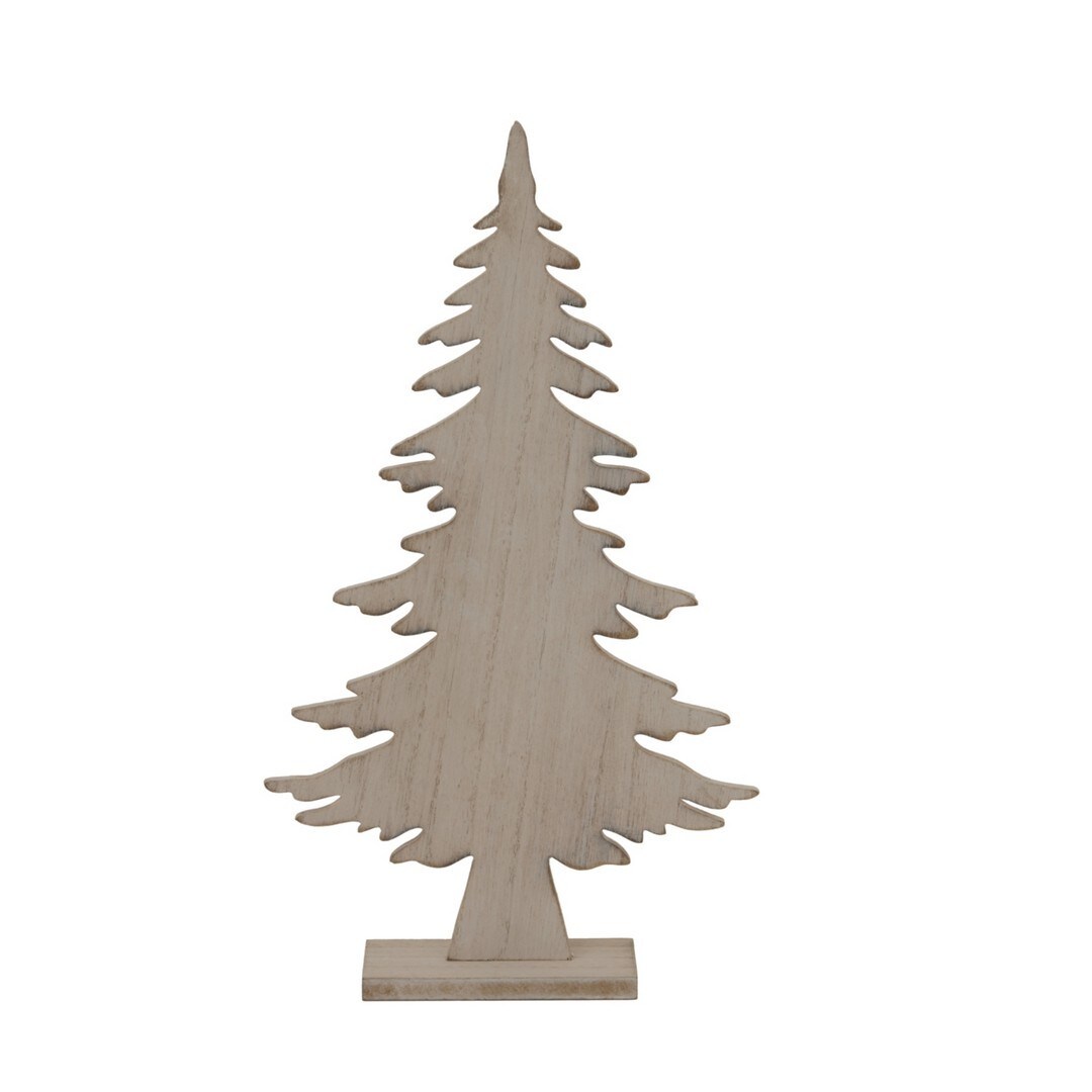 Lemon Pavilion Furniture and Decor Medium Natural Rustic Christmas Tree on Stand - L5xW20xH35 cm - White in Brown