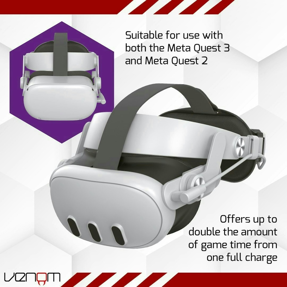 image 1 of Venom Power Strap for Meta Quest 3 - Padded Headstrap with Integrated Power Bank White | Grey