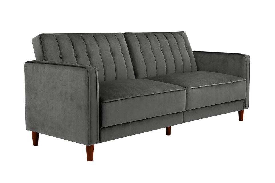 image 1 of Pin tufted transitional Sofa Bed in velvet grey | Grey | GREY | Three Seater