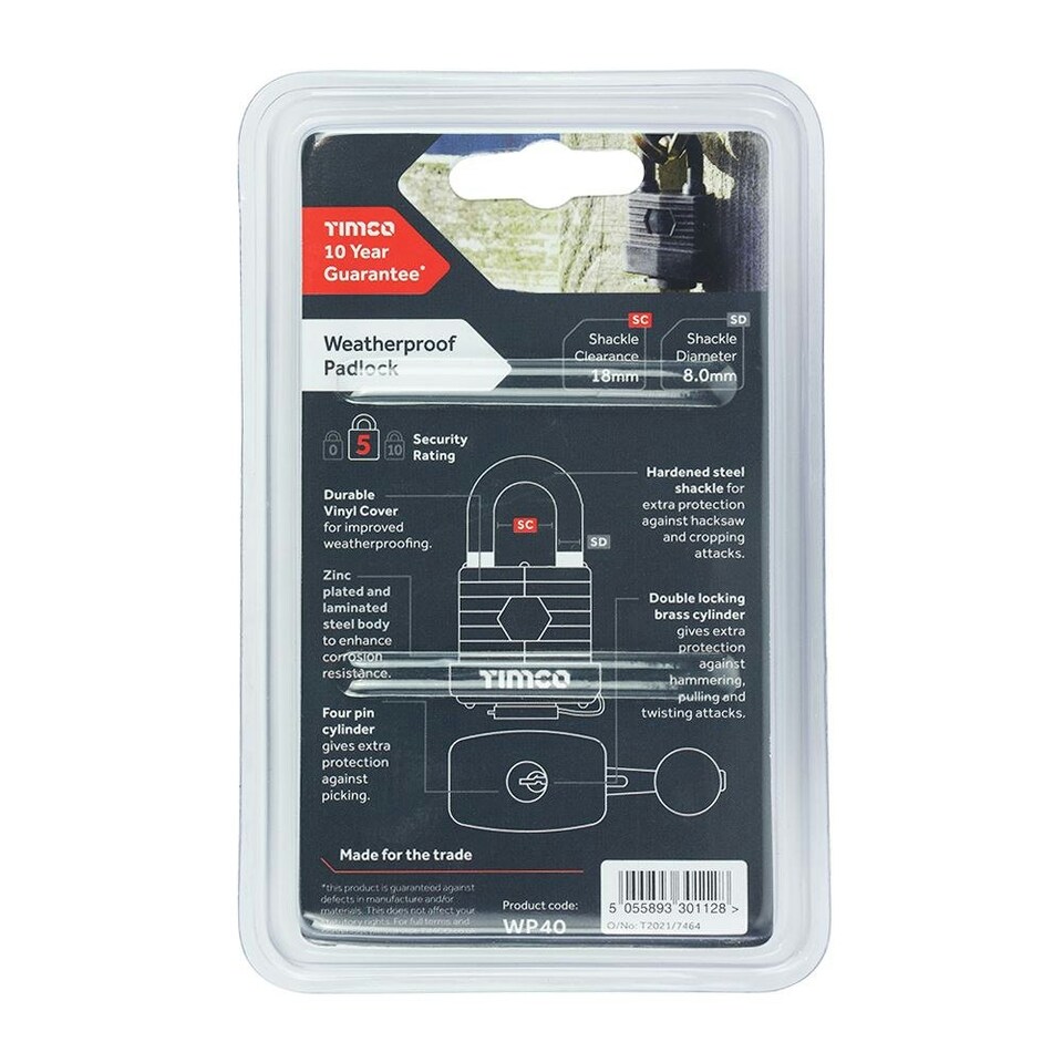 image 1 of Timco - Weatherproof Padlock (Size 40mm - 1 Each)