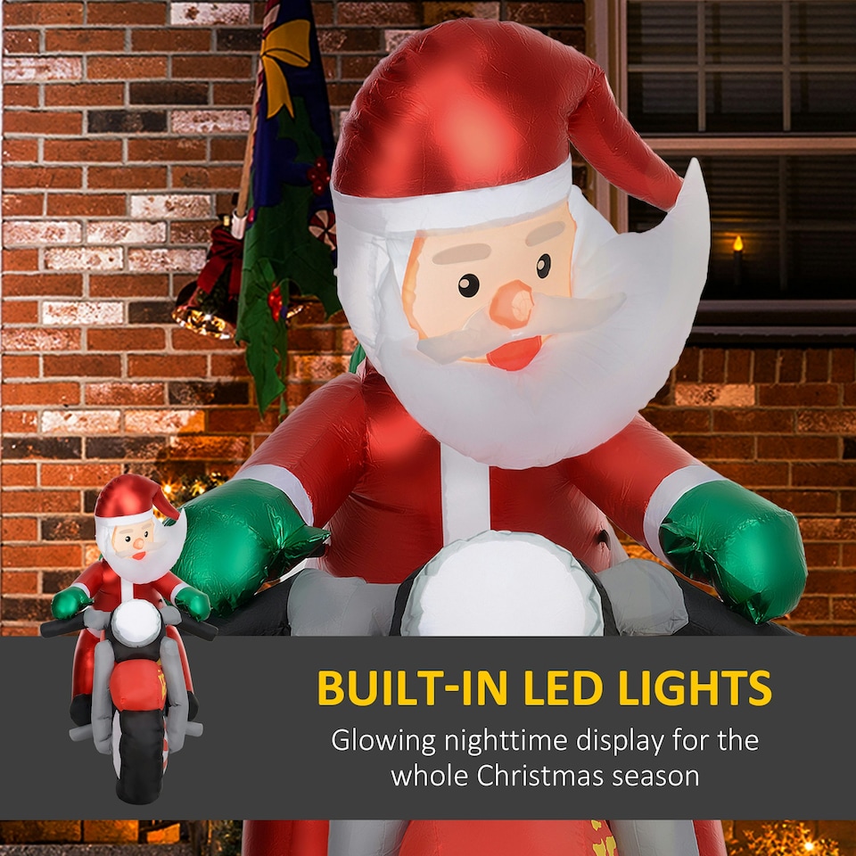image 1 of Outsunny 5.6FT Christmas Blow Up Santa Claus Riding Motorcycle w/ LED Lights