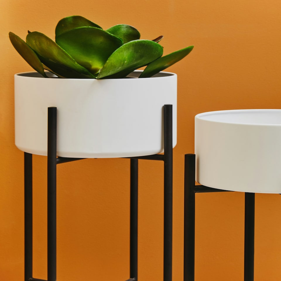 image 1 of Interiors by Premier Sturdy And Durable Small White And Black Floor Standing Planter, Contemporary Design Outdoor Pot For Flowers White