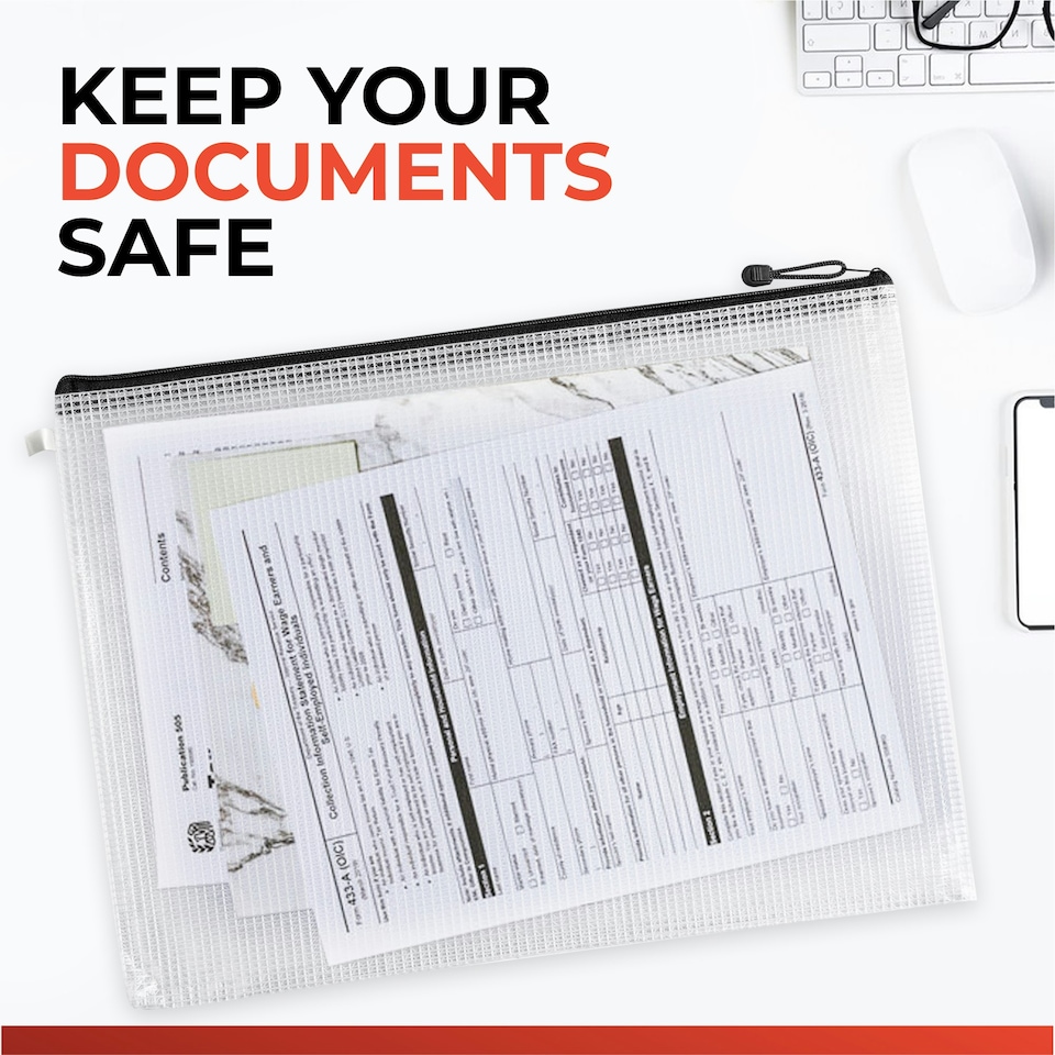 image 1 of Pack of 12 A4 Black Zip Strong Mesh Bags - Tough Waterproof Storage