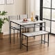 image 2 of 4 Pcs Set Dining Room Table Metal Frame with 2 Matching Chairs and Bench Kitchen | Multi | White Marble