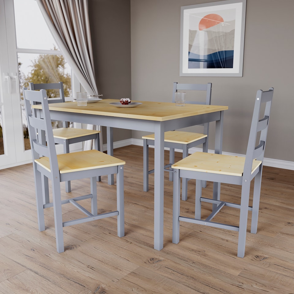 image 1 of Vida Designs Yorkshire 4 Seater Dining Set 5 Piece Table & Chairs, Grey & Pine