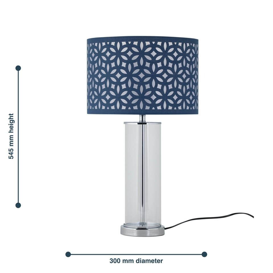 image 1 of Aura - Chrome Table Lamp with Navy Blue Cut Out Shade Chrome | Blue