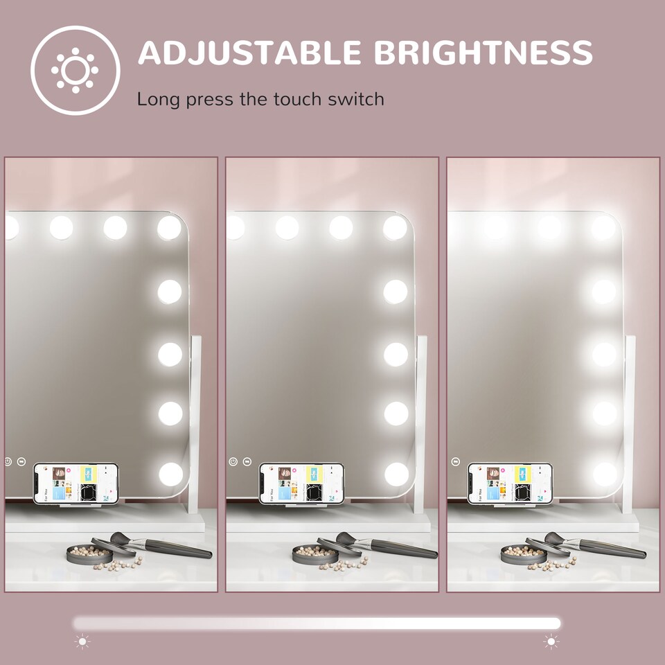 image 1 of HOMCOM Hollywood Dimmable Lighted Makeup Mirror with Magnifier, USB Port