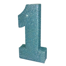 Number 1 Baby Blue Glitter Table Decoration 20cm