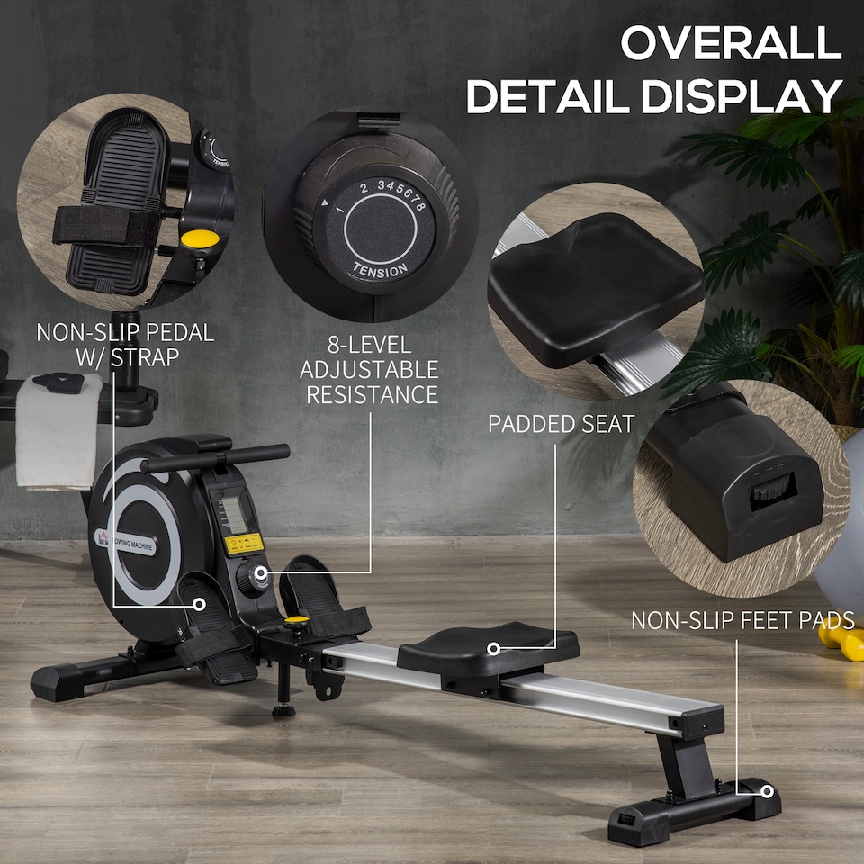 image 1 of HOMCOM Fitness Adjustable Magnetic Rowing Machine Rower with LCD Digital Monitor