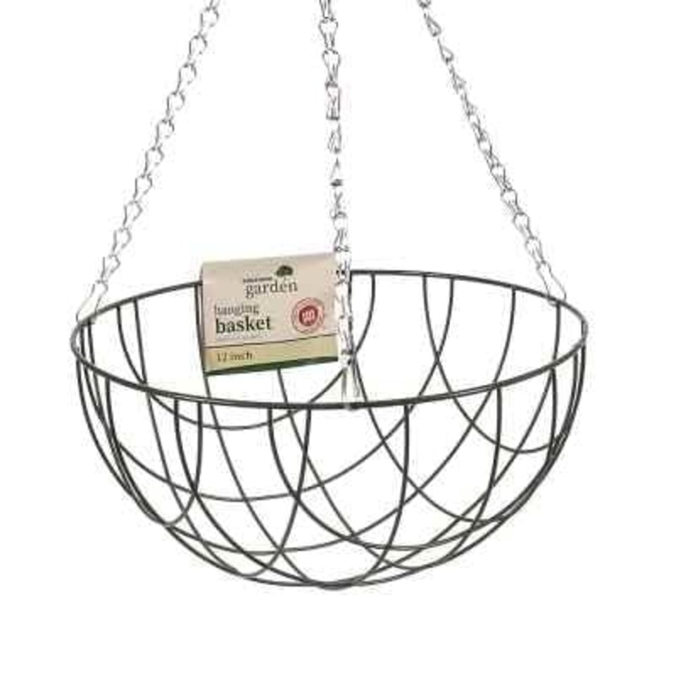 image 1 of Marco Paul Black Metal Round Hanging Basket 12" Black