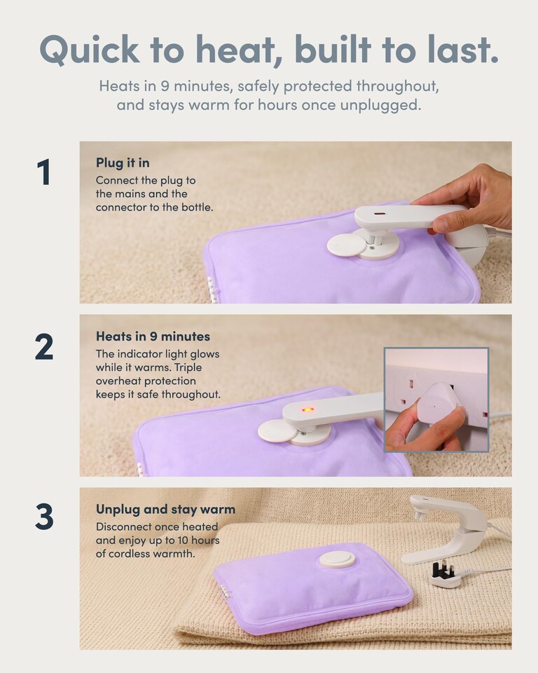 image 1 of Keplin Rechargeable Electric Hot Water Bottle Flannel Cover Auto Shut Off